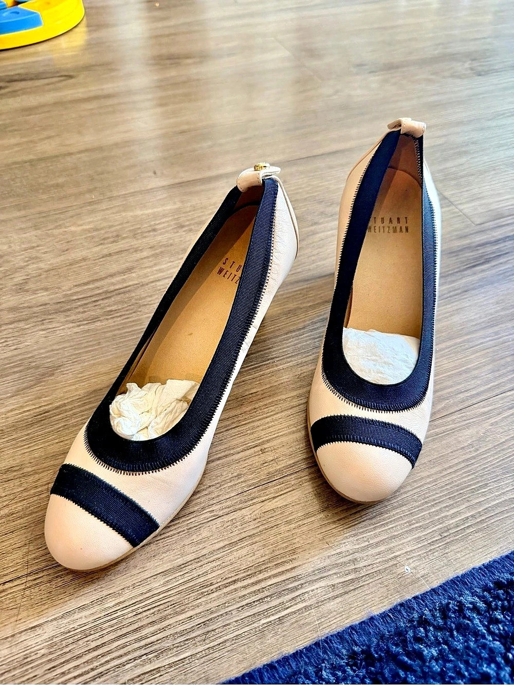 Stuart Weitzman Color Block Heels in Cream & Blue